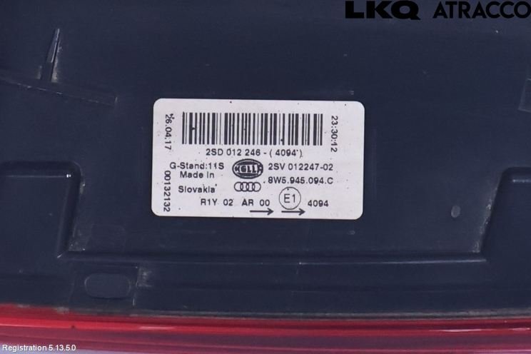 Audi A4/S4 B9 16-19 Bakljus Lucka Hö