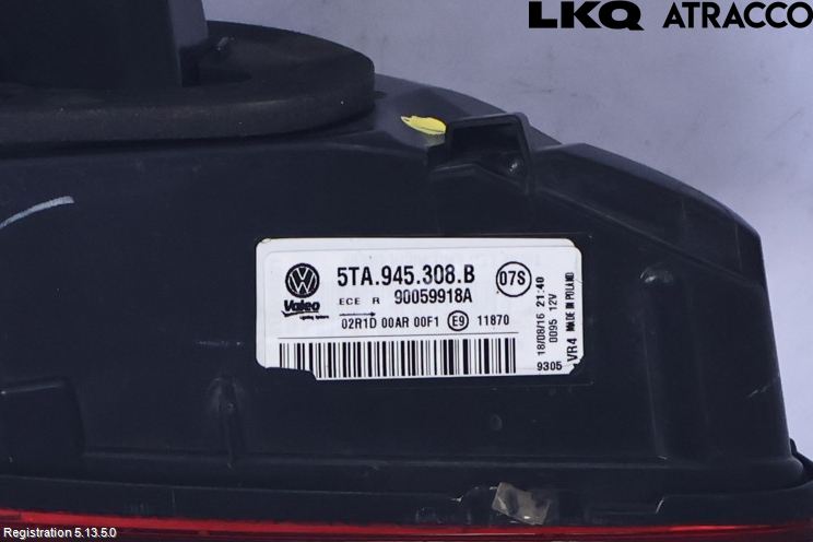 Volkswagen VW TOURAN 16- Bakljus Lucka Hö
