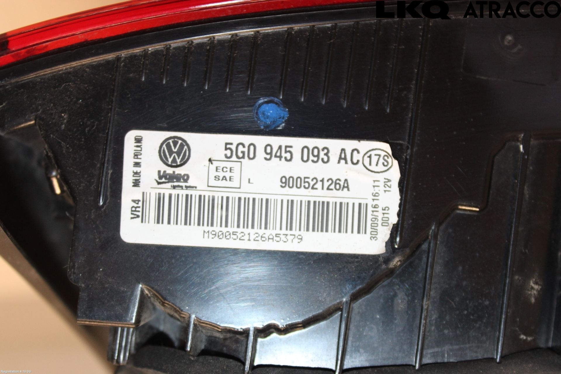 Volkswagen VW GOLF / E-GOLF VII 13-20 Bakljus Lucka Vä
