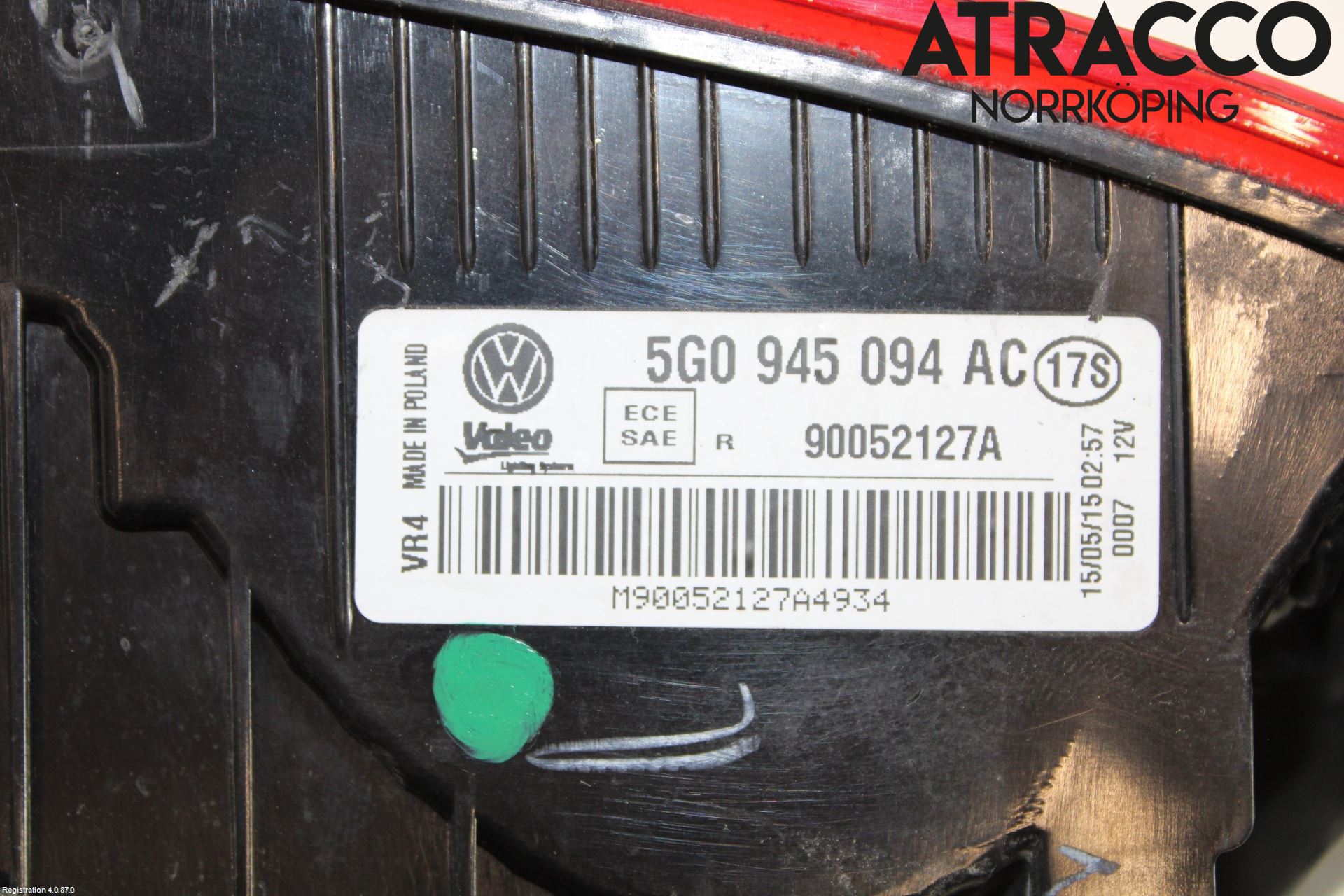 Volkswagen VW GOLF / E-GOLF VII 13-20 Bakljus Lucka Hö