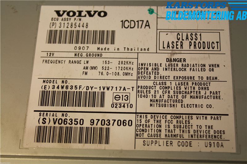 Volvo V50 08-12 Cd Radio - Multimediapanel