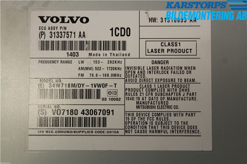 Volvo V70 14-16 Cd Radio - Multimediapanel