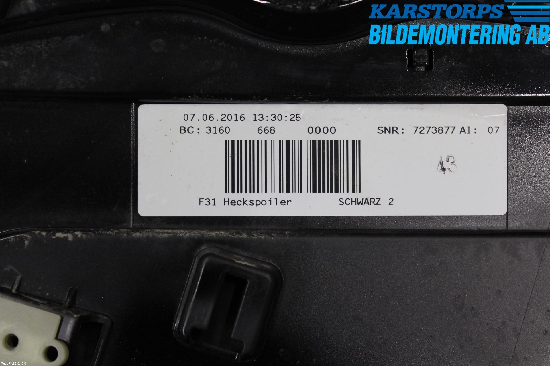 BMW 3 F30/F31/F80 12-19 Spoiler Baklucka