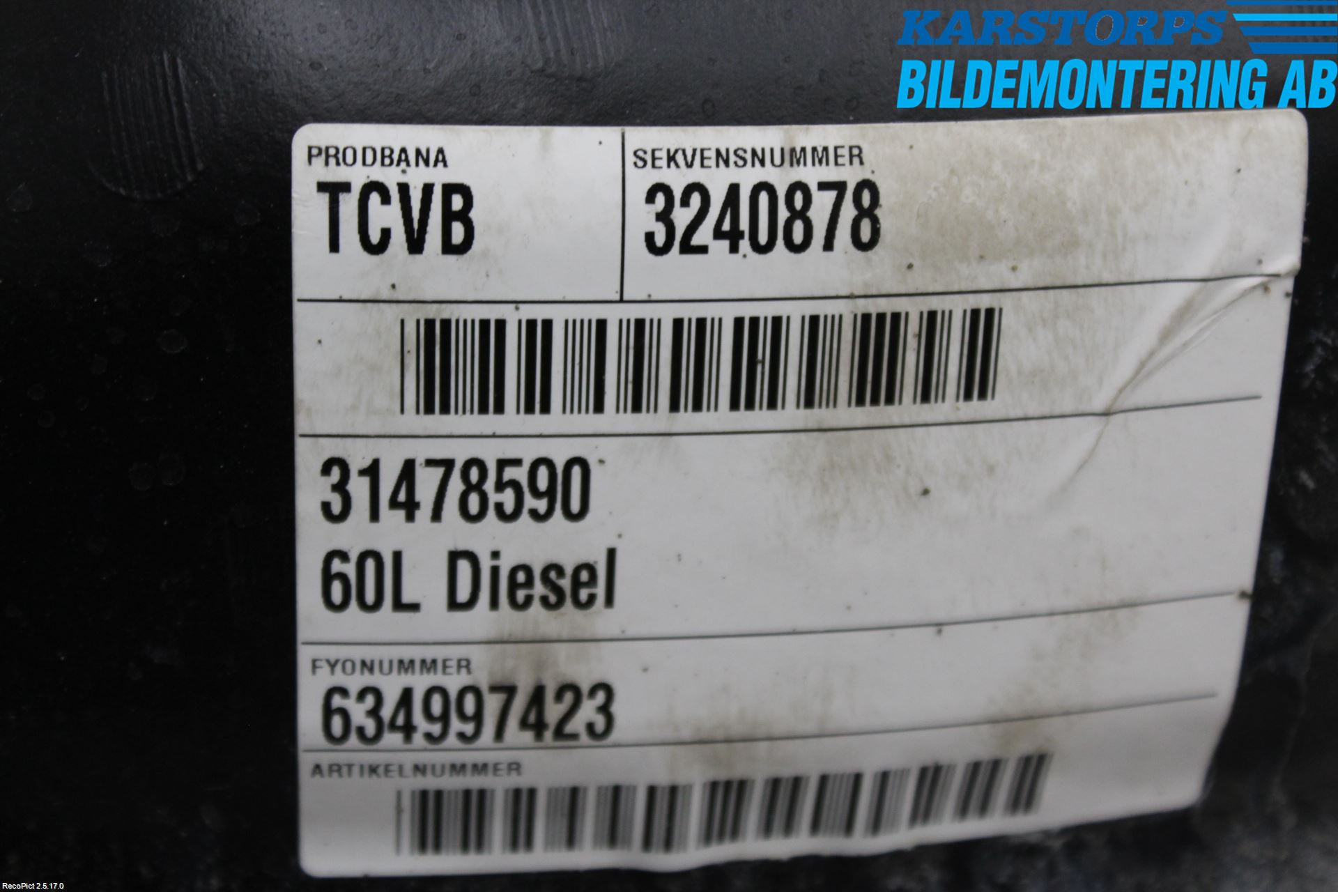 Volvo V90 17->> Bränsletank Diesel