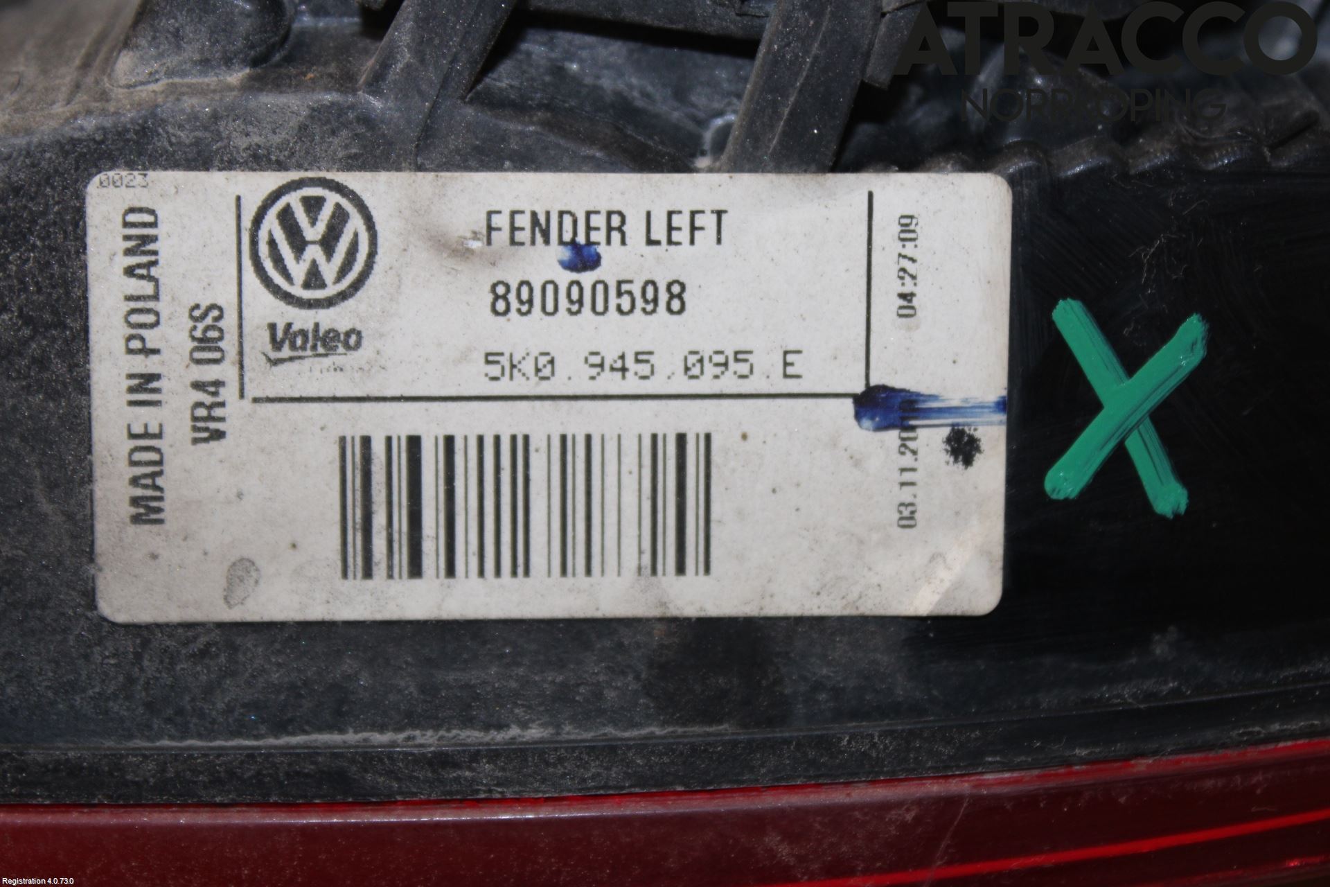 Volkswagen VW GOLF VI 09-13 Bakljus Vänster