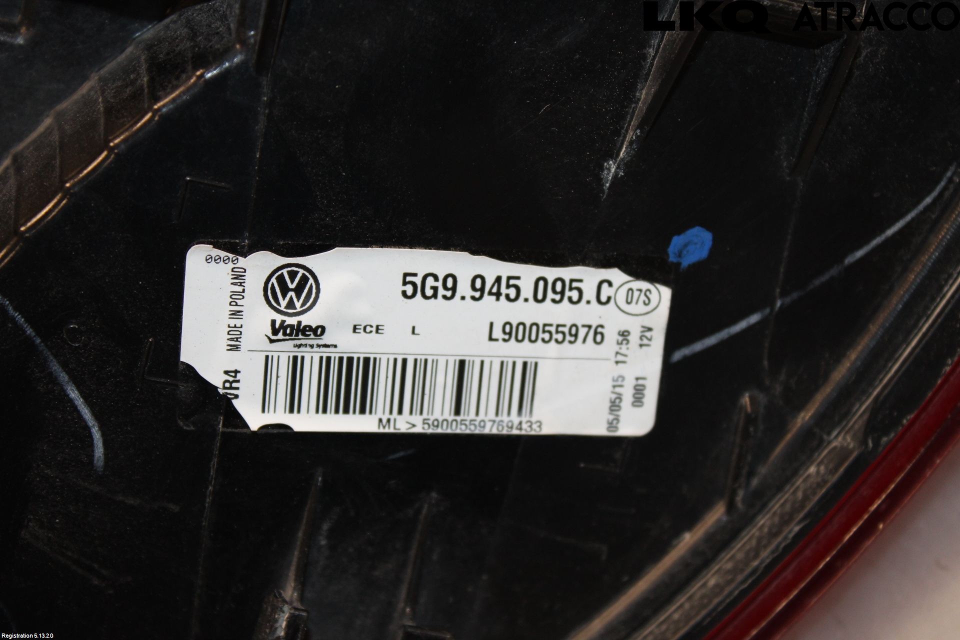 Volkswagen VW GOLF / E-GOLF VII 13-20 Bakljus Vänster