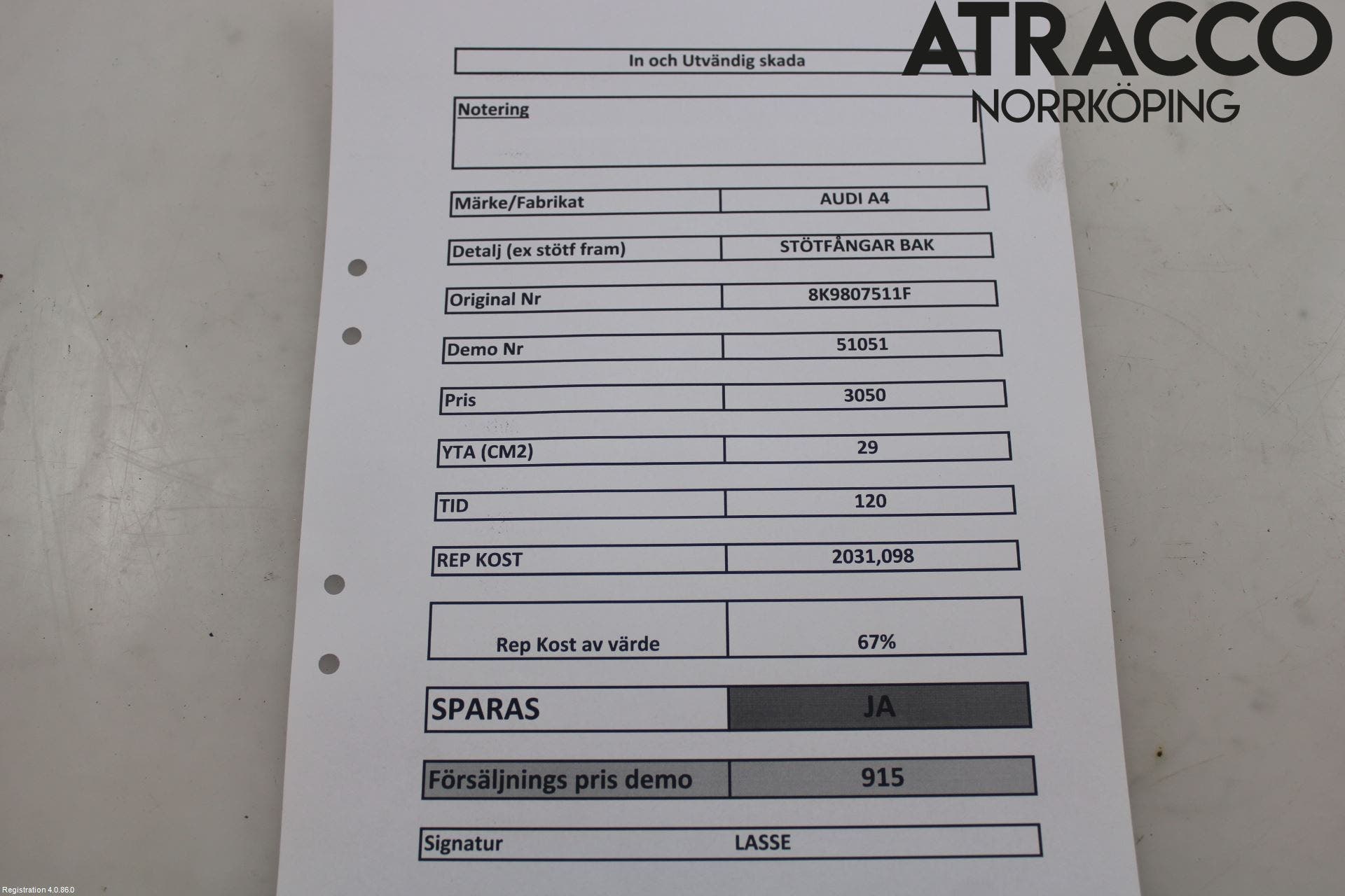 Audi A4 12-15 Stötfångarbeklädnad Bak