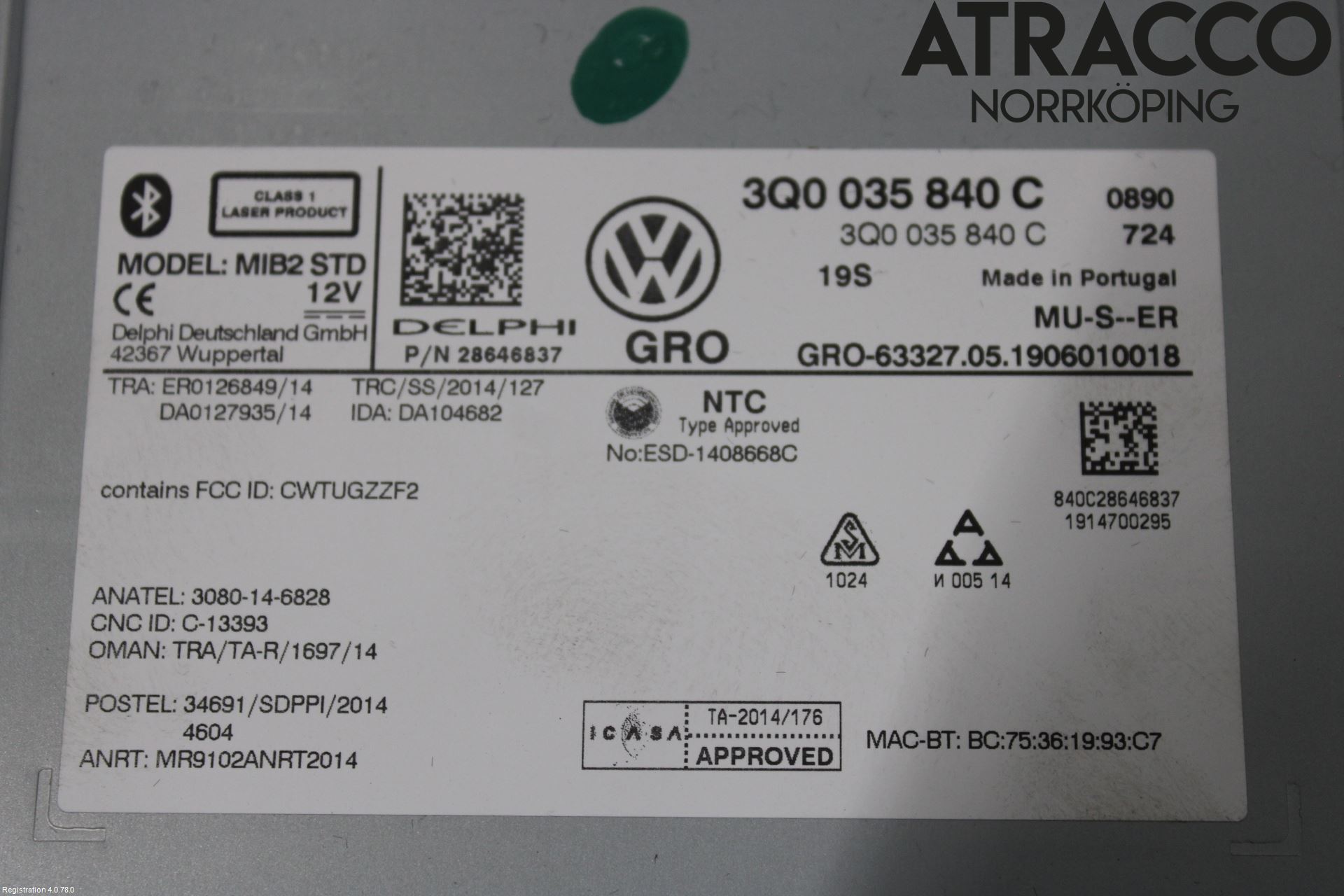 Volkswagen VW GOLF / E-GOLF VII 13-20 Cd Radio - Multimediapanel