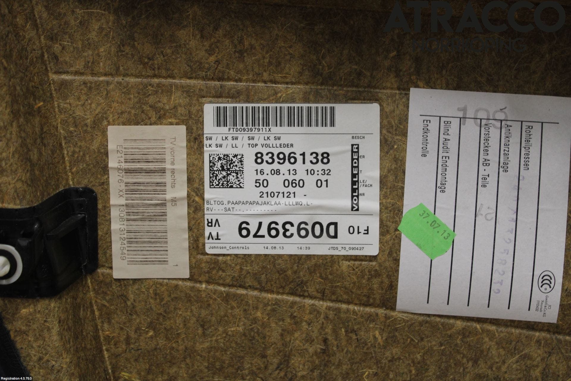 BMW 5 F10/F11/F18 09-17 Dörrklädsel Hö