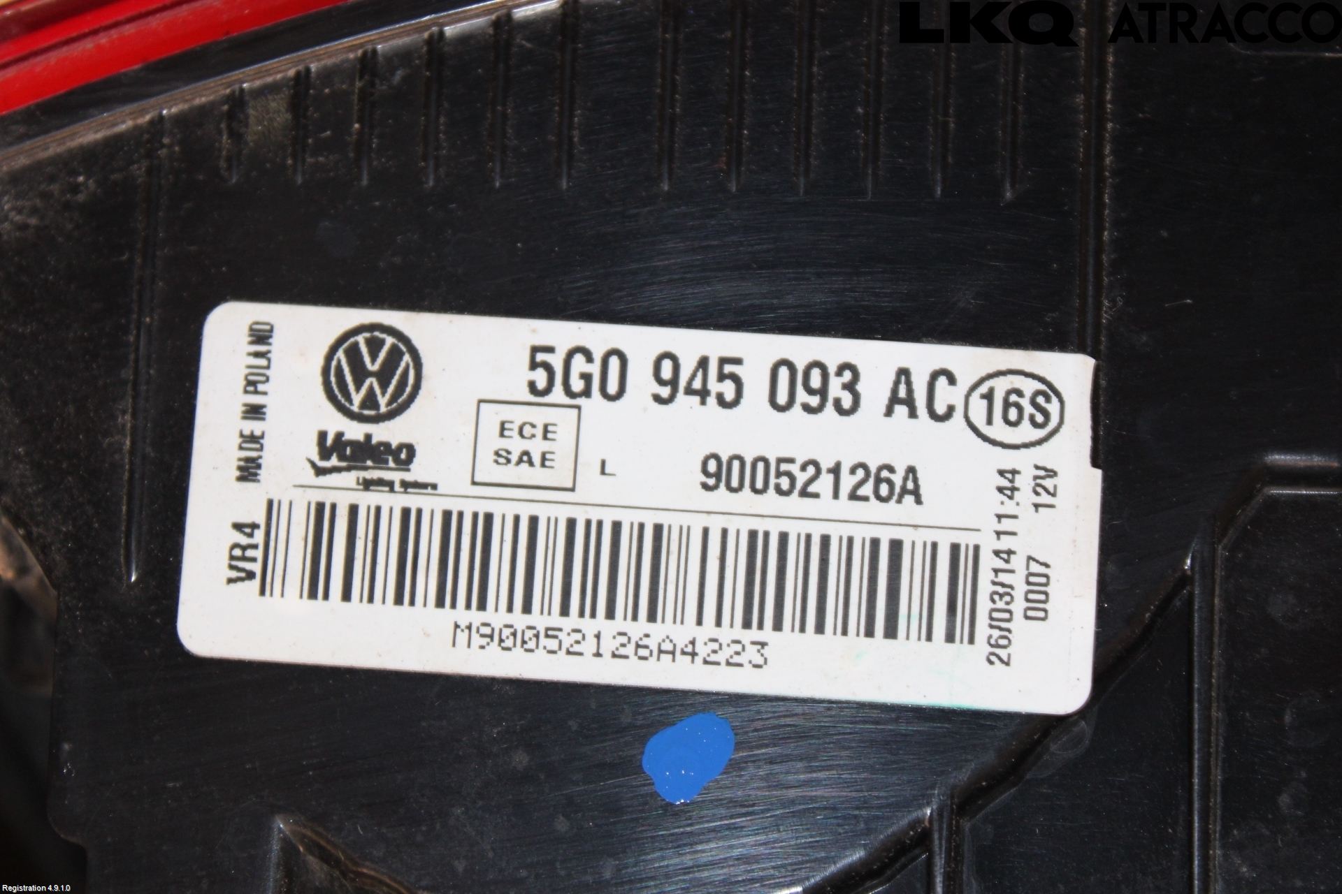 Volkswagen VW GOLF / E-GOLF VII 13-20 Bakljus Lucka Vä