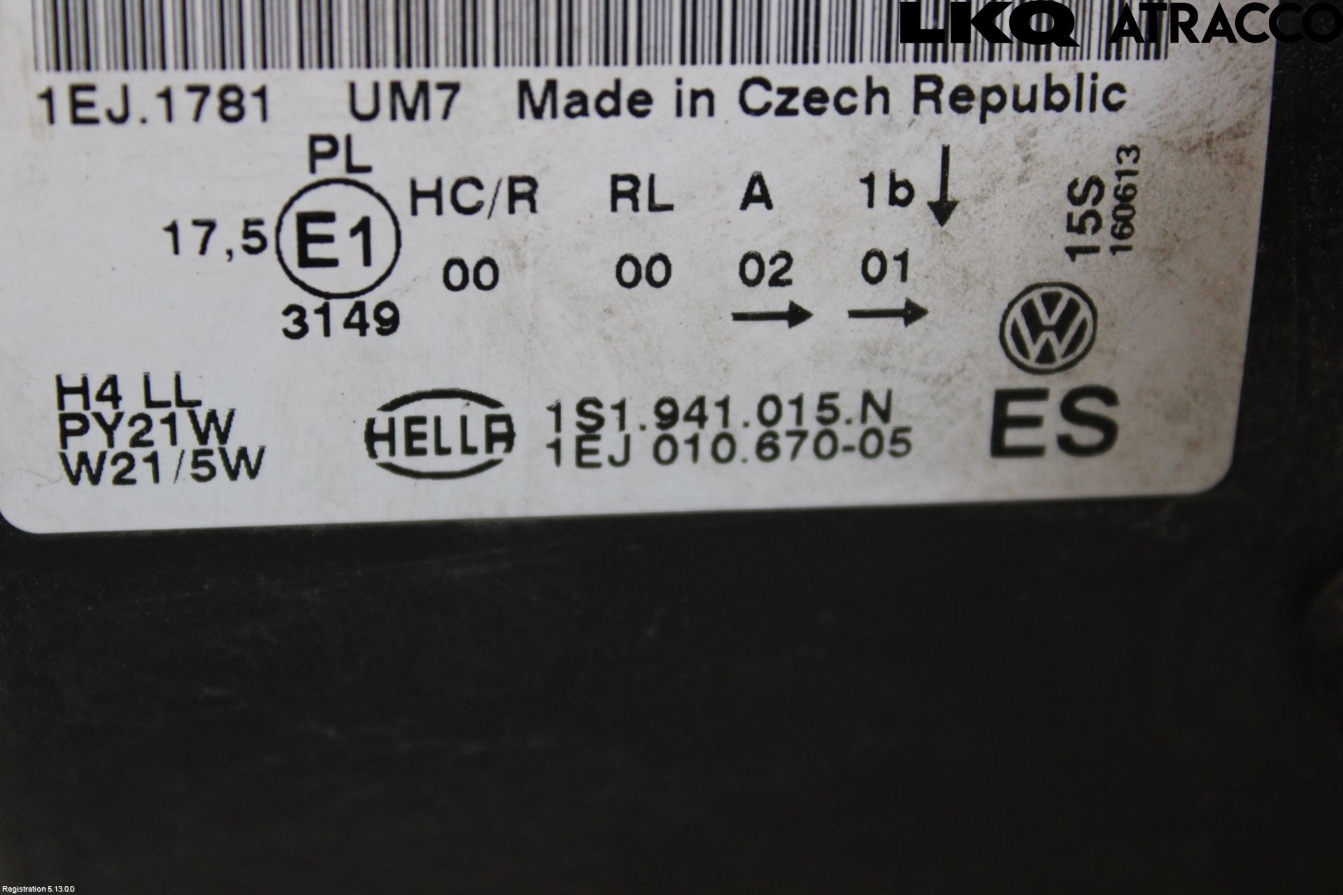 Volkswagen VW UP! / E-UP! Strålkastare Vänster