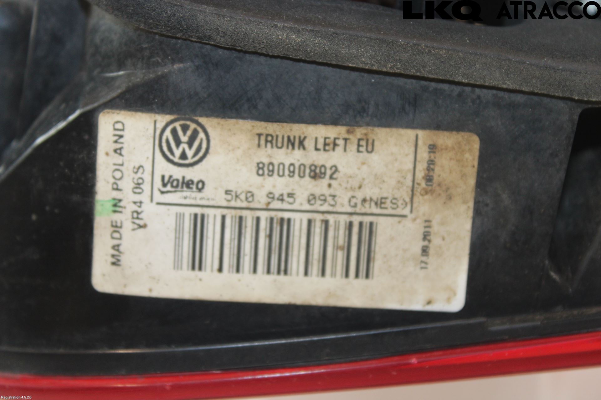 Volkswagen VW GOLF VI 09-13 Bakljus Lucka Vä