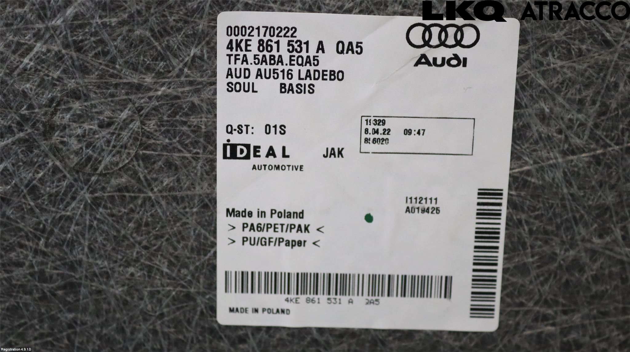 Audi E-TRON, S GE 19- Bagage Golv