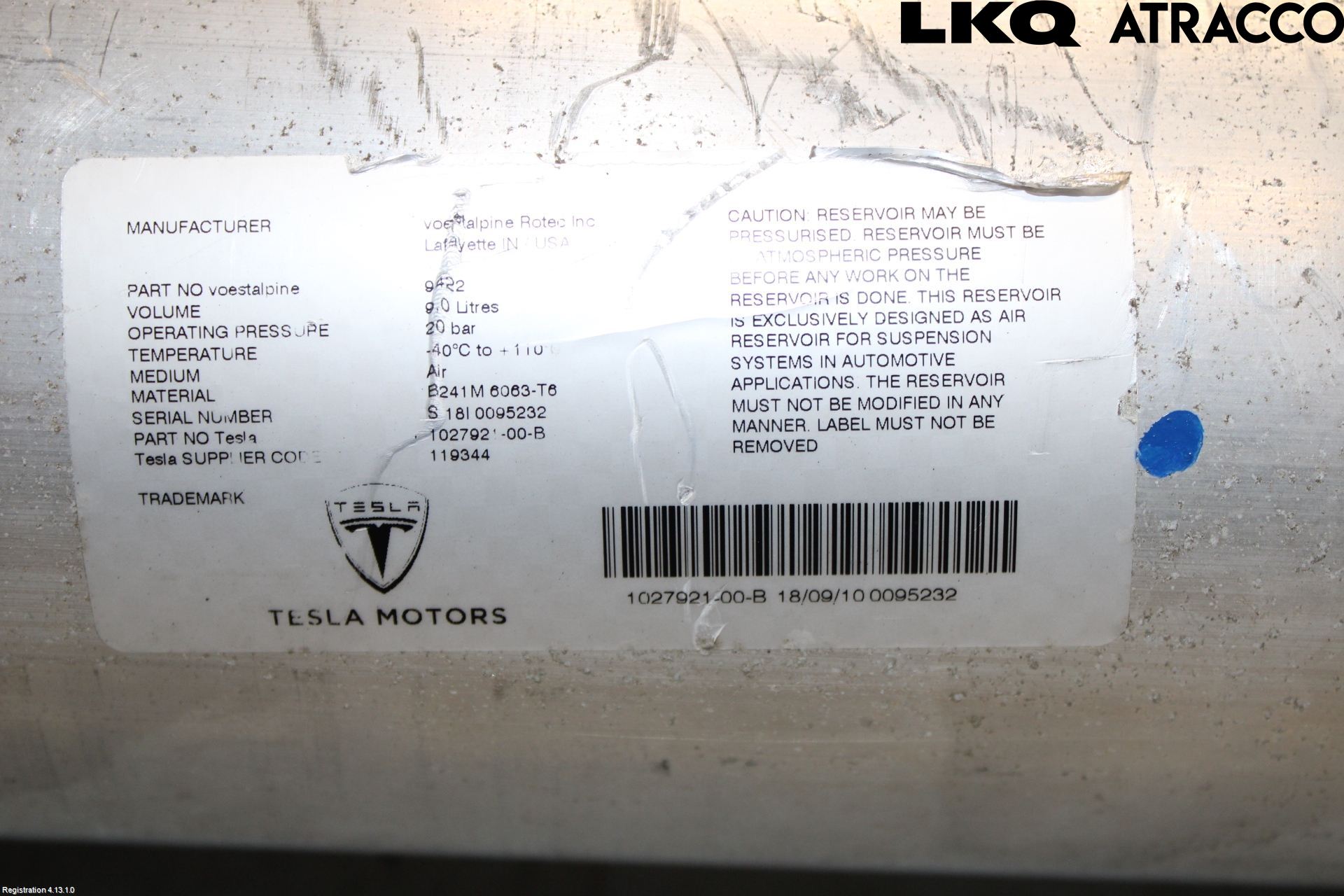 Tesla MODEL X 16- Nivå/Luftförändring Trycktank