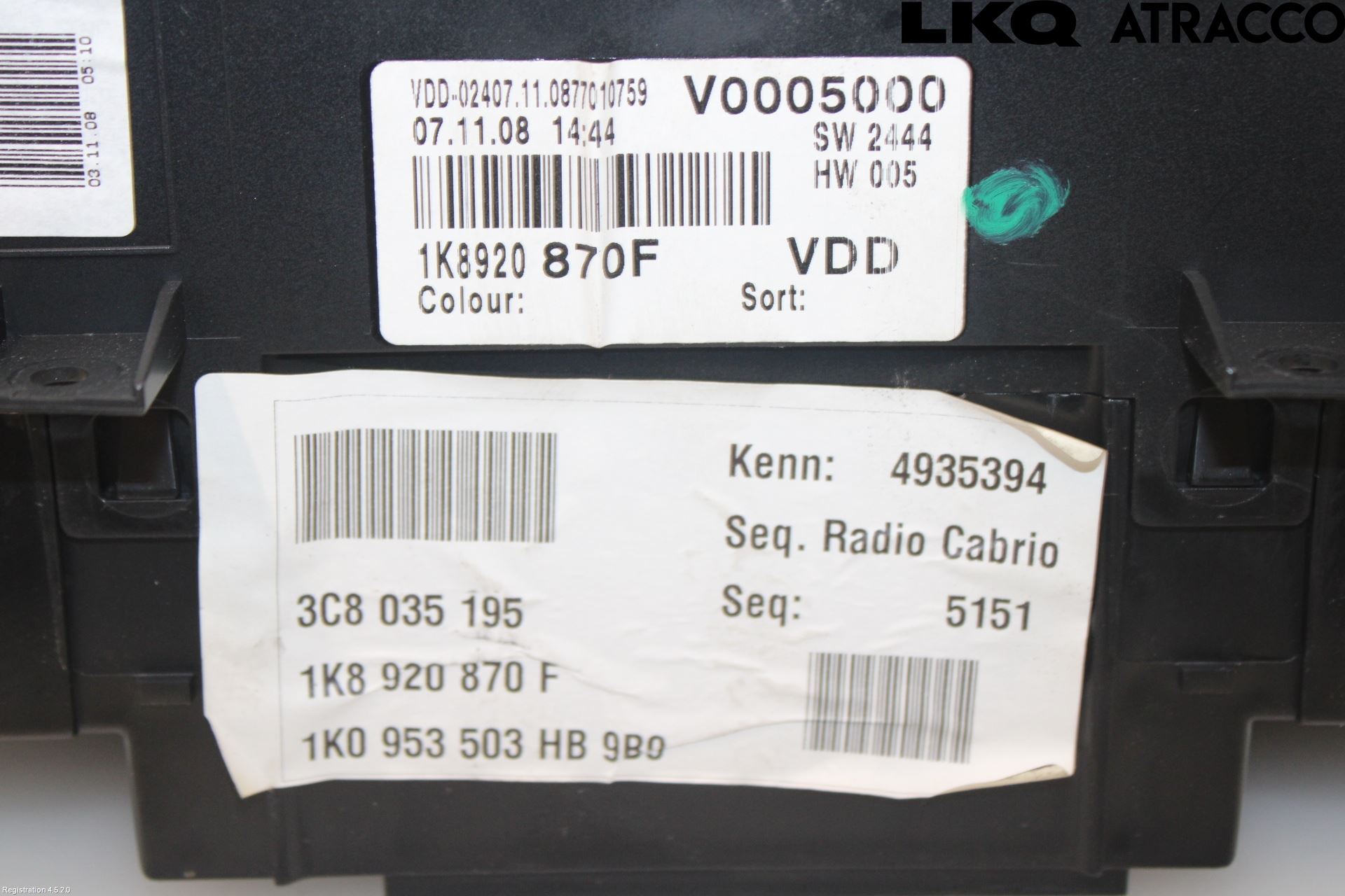 Volkswagen VW SCIROCCO 09-17 Instrument Komb