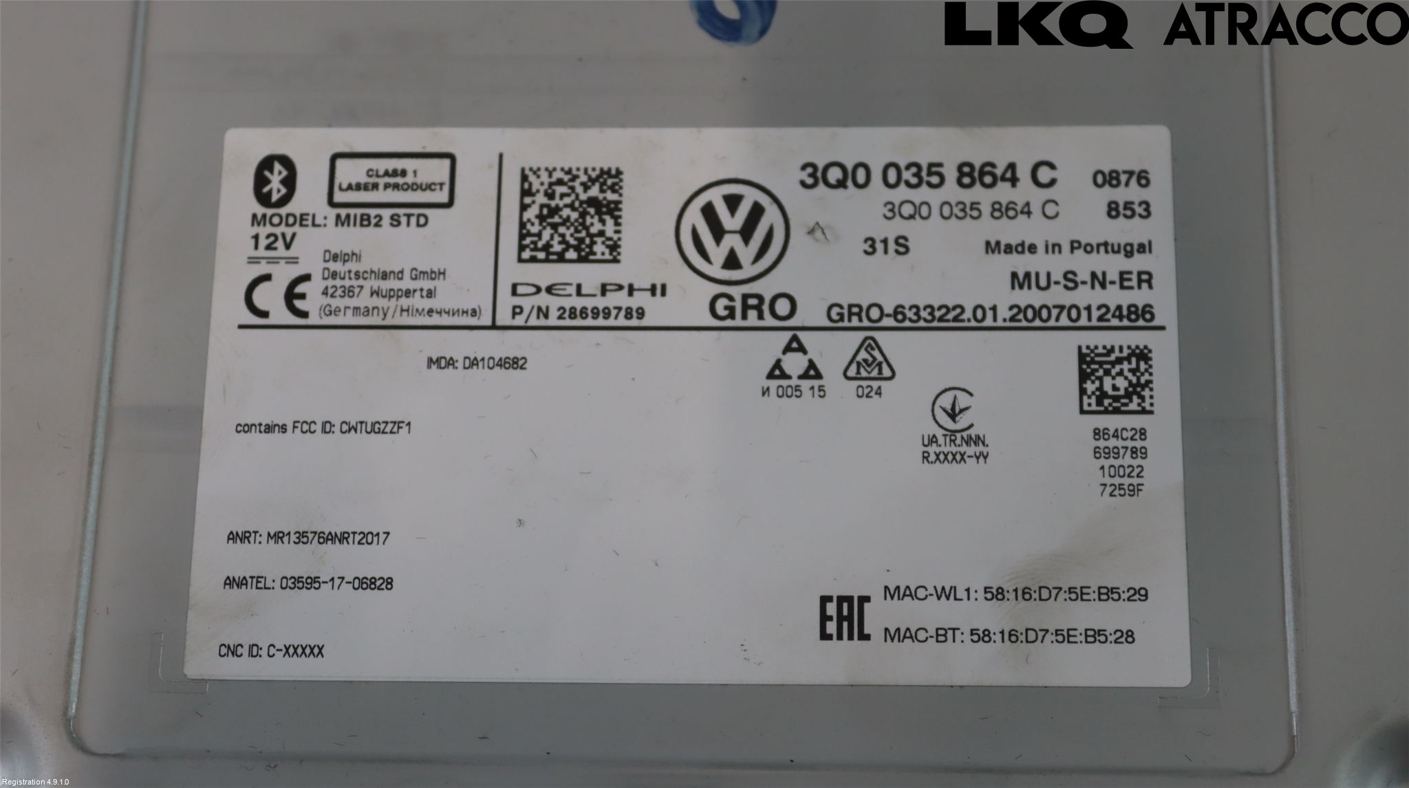Volkswagen VW GOLF / E-GOLF VII 13-20 Cd Radio - Multimediapanel