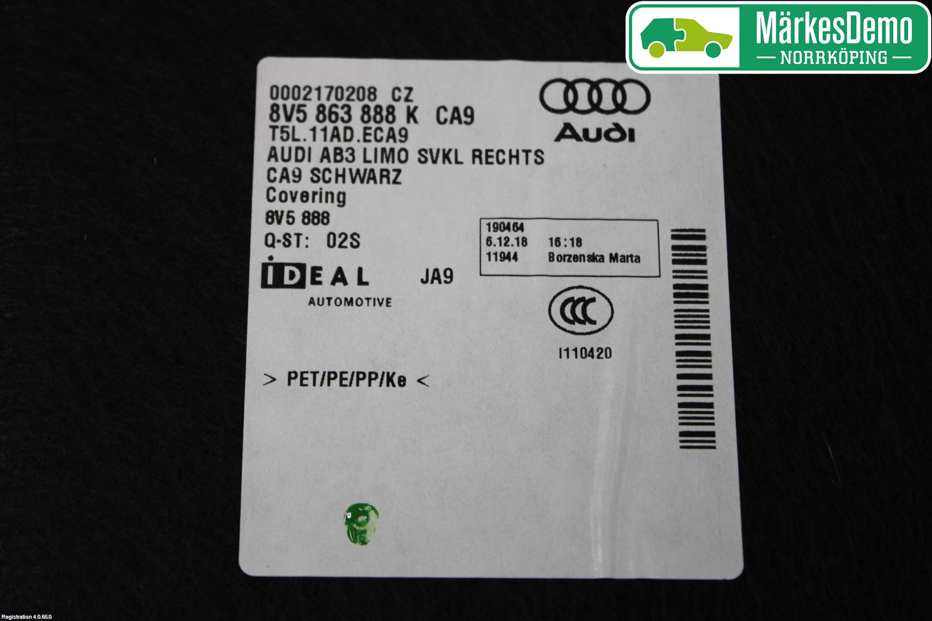 Audi A3/S3 8V 13-20 Inredning Sidoklädsel