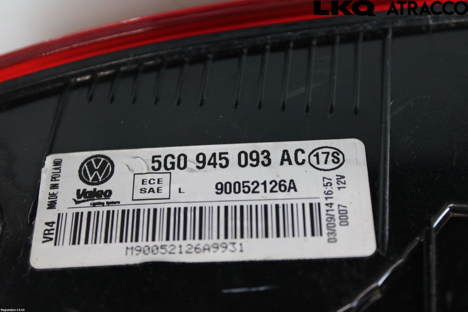 Volkswagen VW GOLF / E-GOLF VII 13-20 Bakljus Lucka Vä
