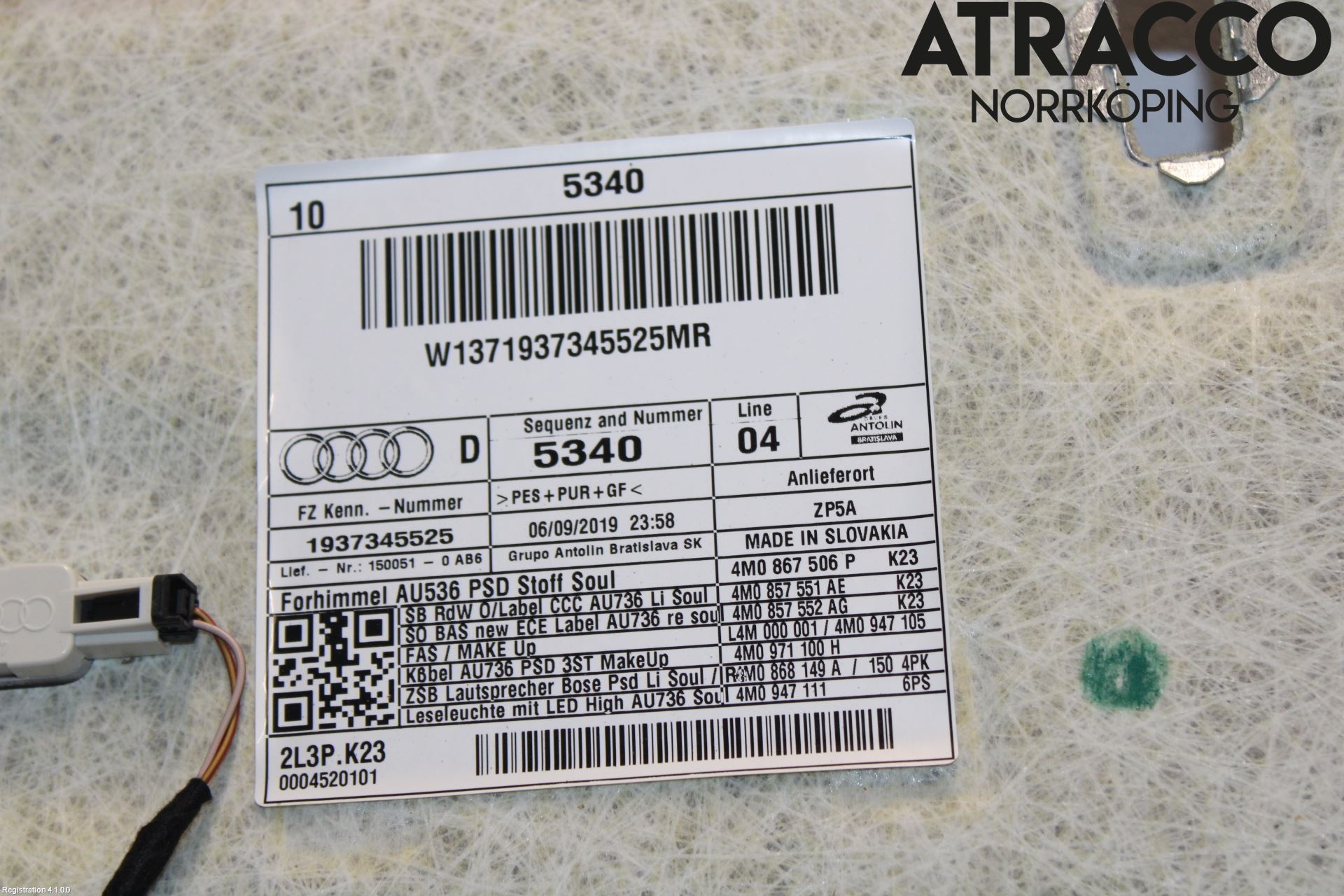 Audi Q7/SQ7 Inredning Takkonsol