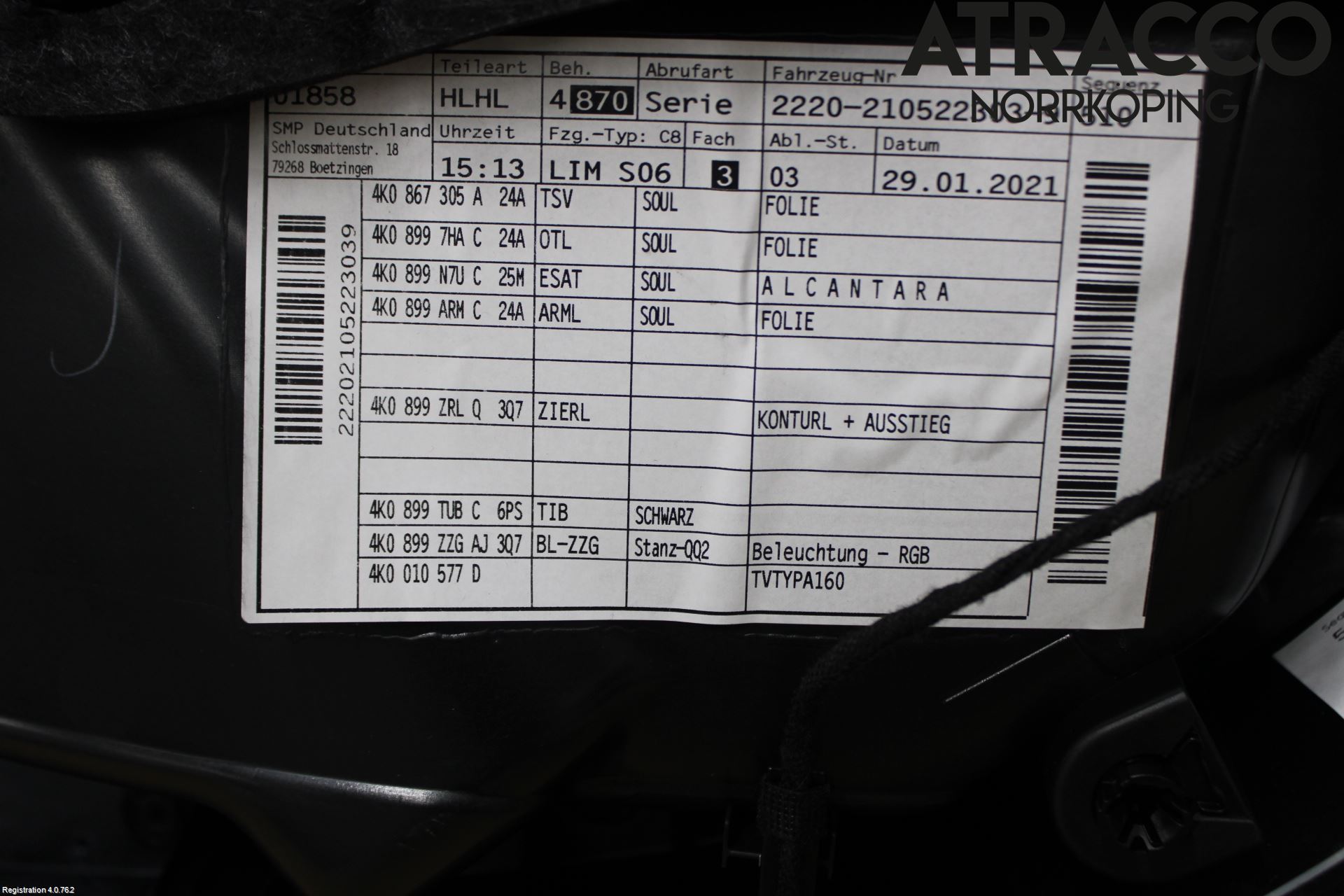Audi A6 F2/C8 19- Dörrklädsel Vä