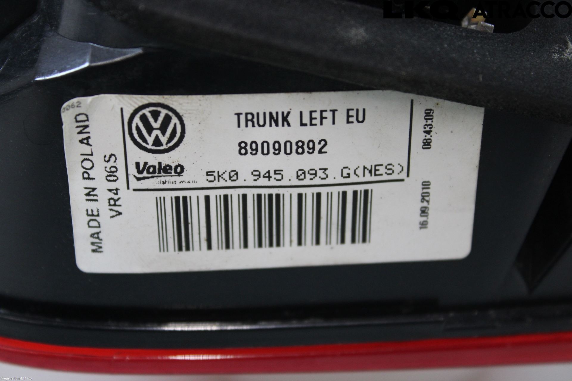 Volkswagen VW GOLF VI 09-13 Bakljus Lucka Vä