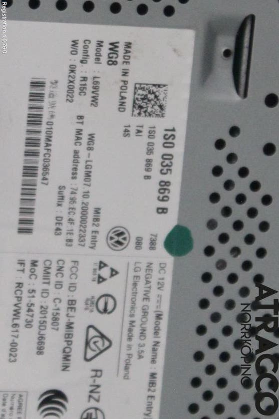 Volkswagen VW UP! / E-UP! Cd Radio - Multimediapanel