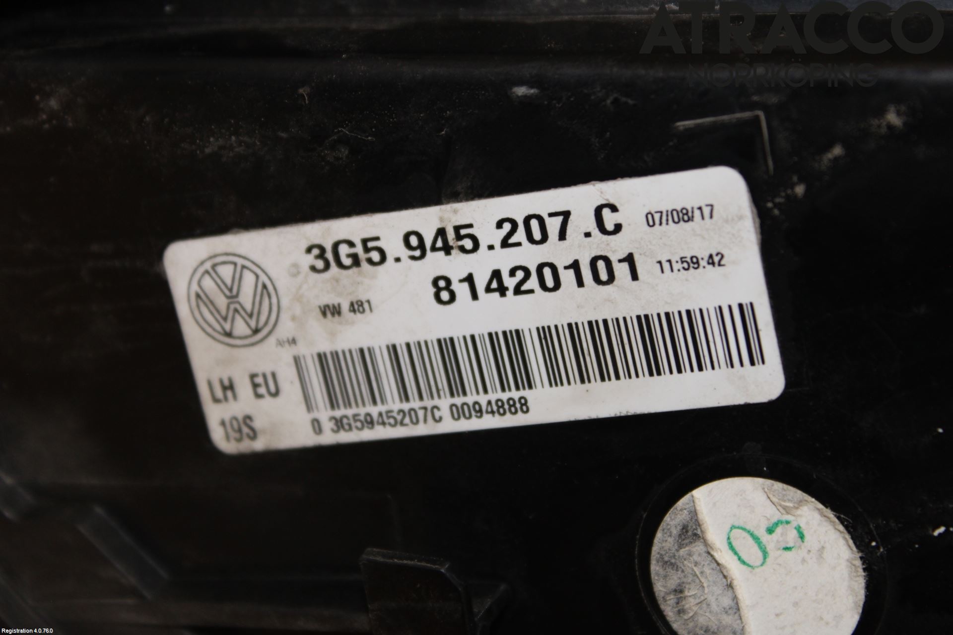 Volkswagen VW PASSAT 15-19 Bakljus Vänster