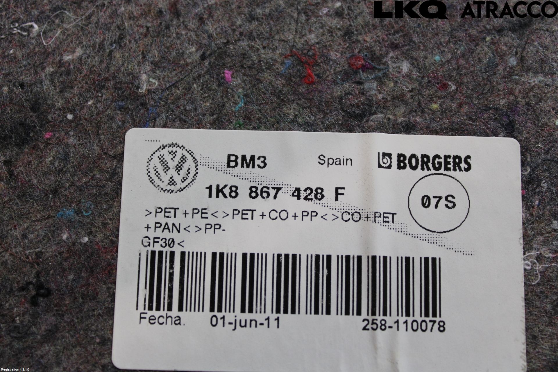 Volkswagen VW SCIROCCO 09-17 Inrbagagerumklädsel-Golv