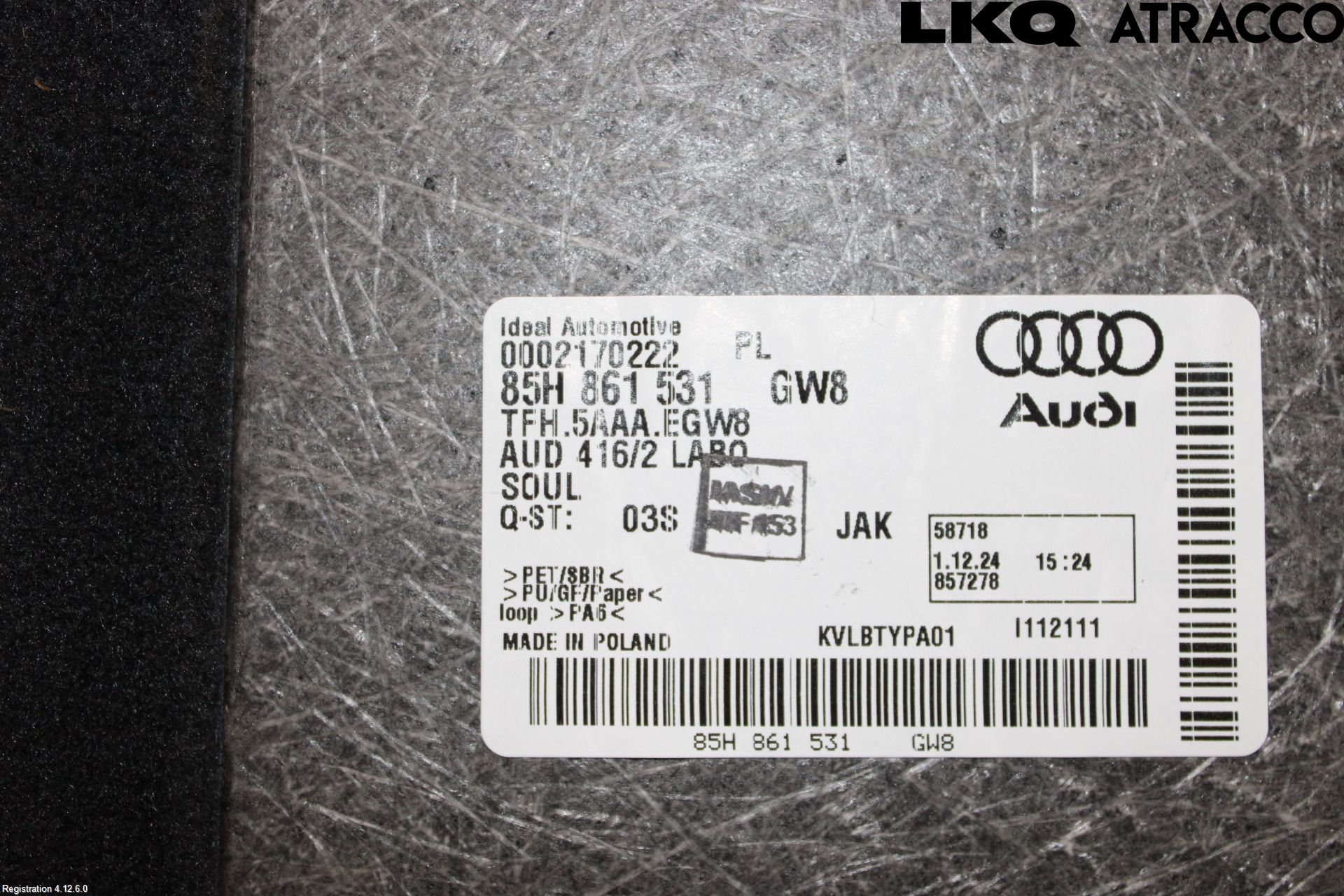 Audi Q6 E-TRON CN 24- Inrbagagerumklädsel-Golv