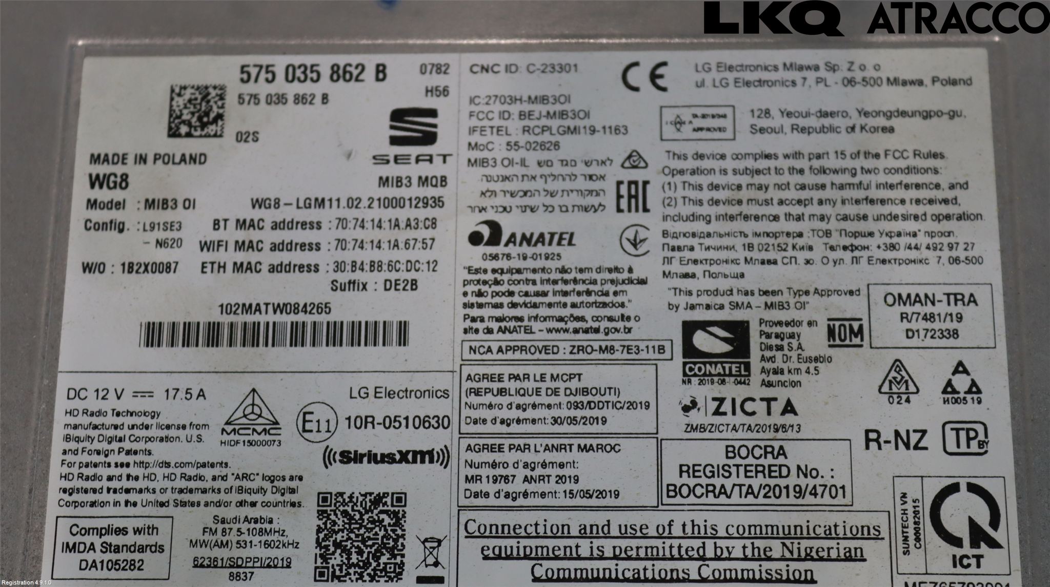 Seat TARRACO 19- Styrenhet Multimedia