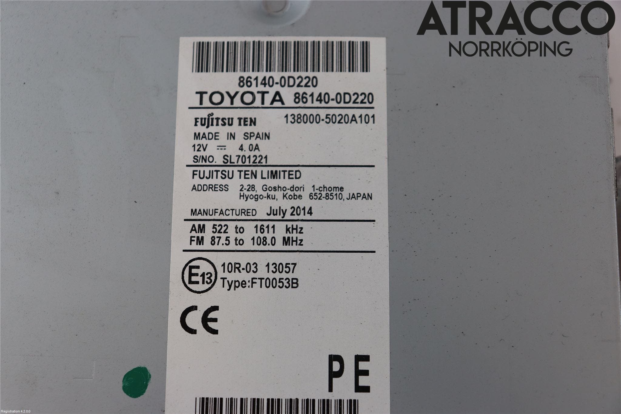 Toyota YARIS XP130 12-14 Cd Radio - Multimediapanel