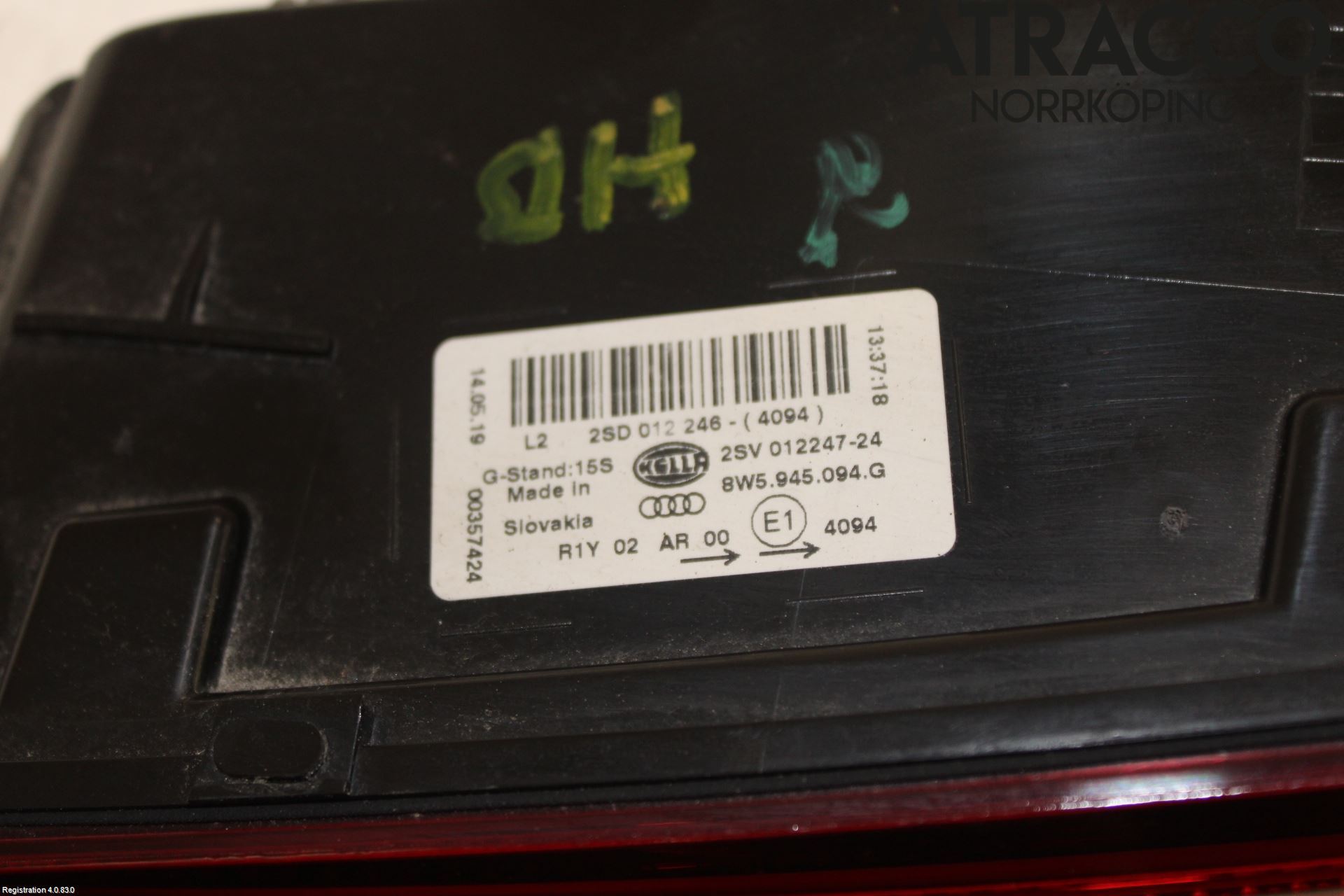 Audi A4/S4 B9 16-19 Bakljus Lucka Hö