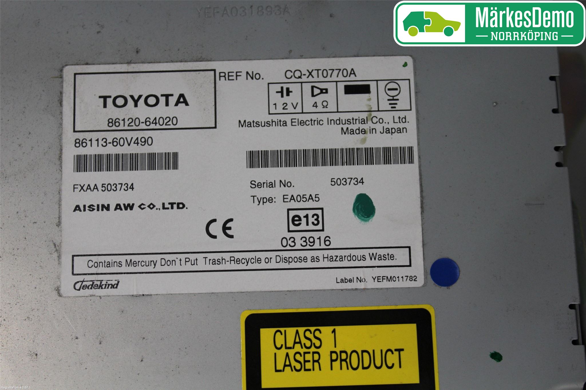 Toyota COROLLA VERSO 08-09 Cd Radio - Multimediapanel