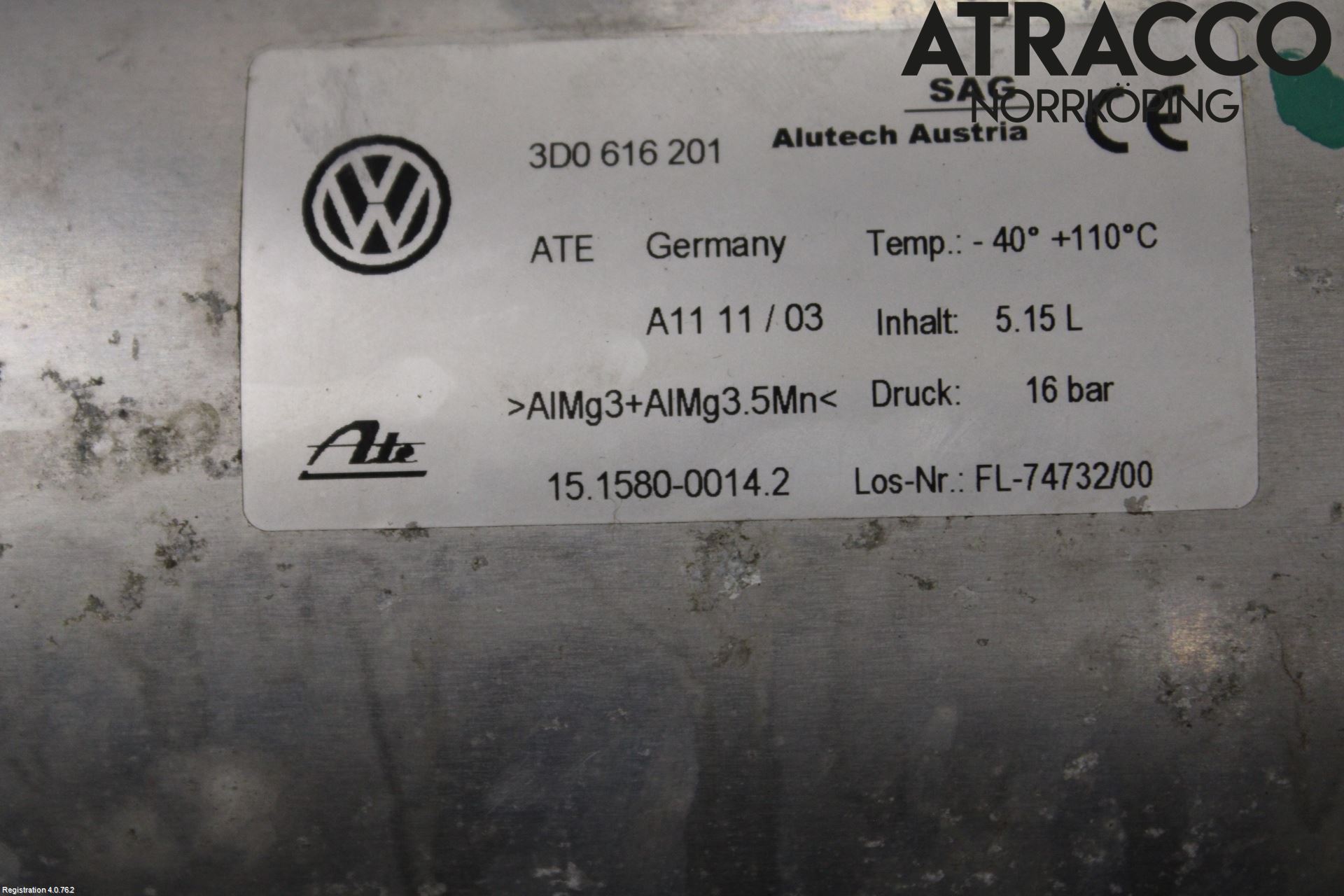 Volkswagen VW PHAETON Nivå/Luftförändring Trycktank