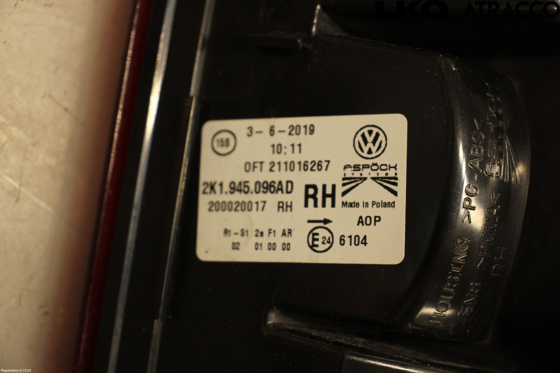 Volkswagen VW CADDY 16-20 Bakljus Höger
