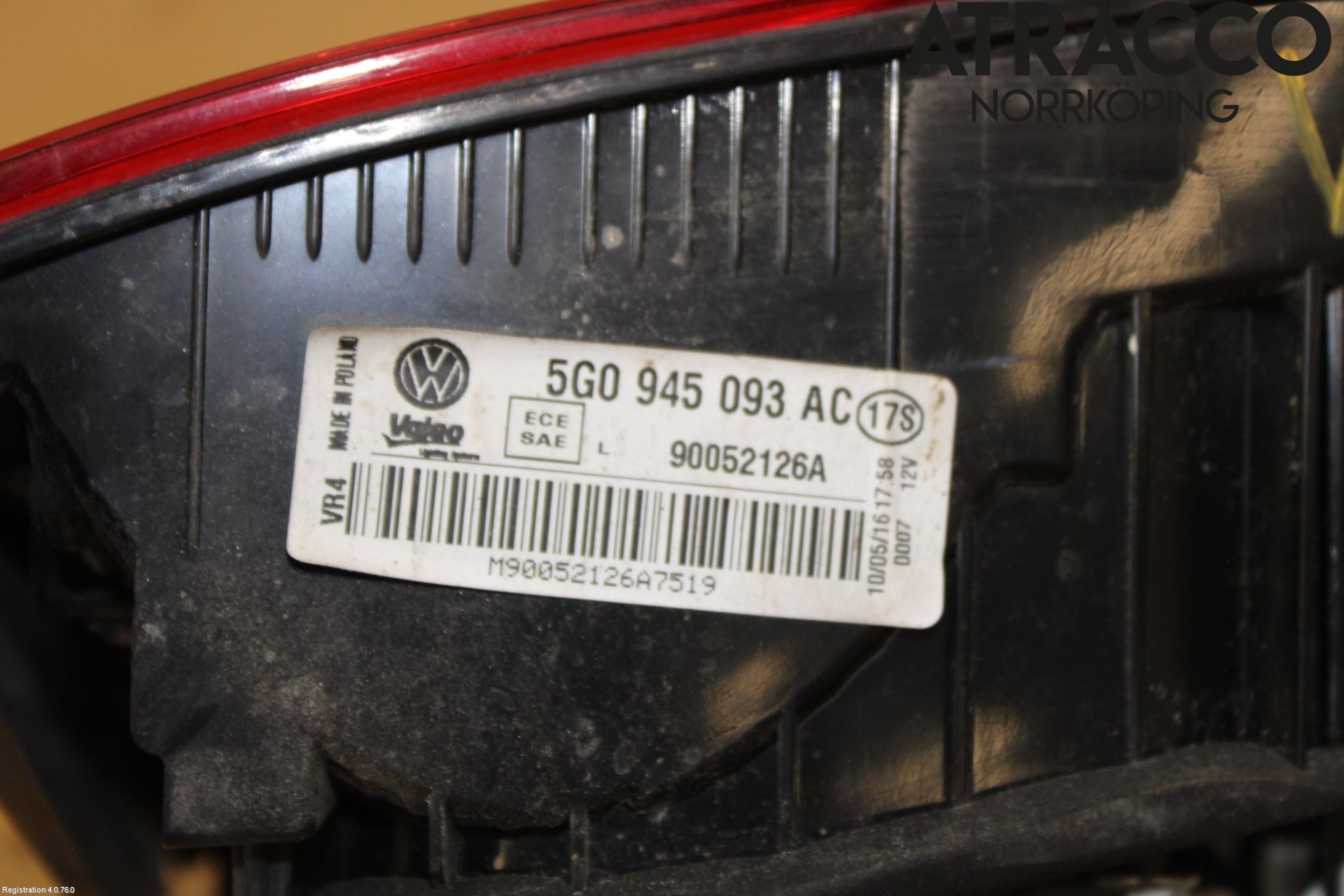 Volkswagen VW GOLF / E-GOLF VII 13-20 Bakljus Lucka Vä