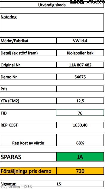 Volkswagen VW ID.4 21- Stötfångardel Bak Mitt