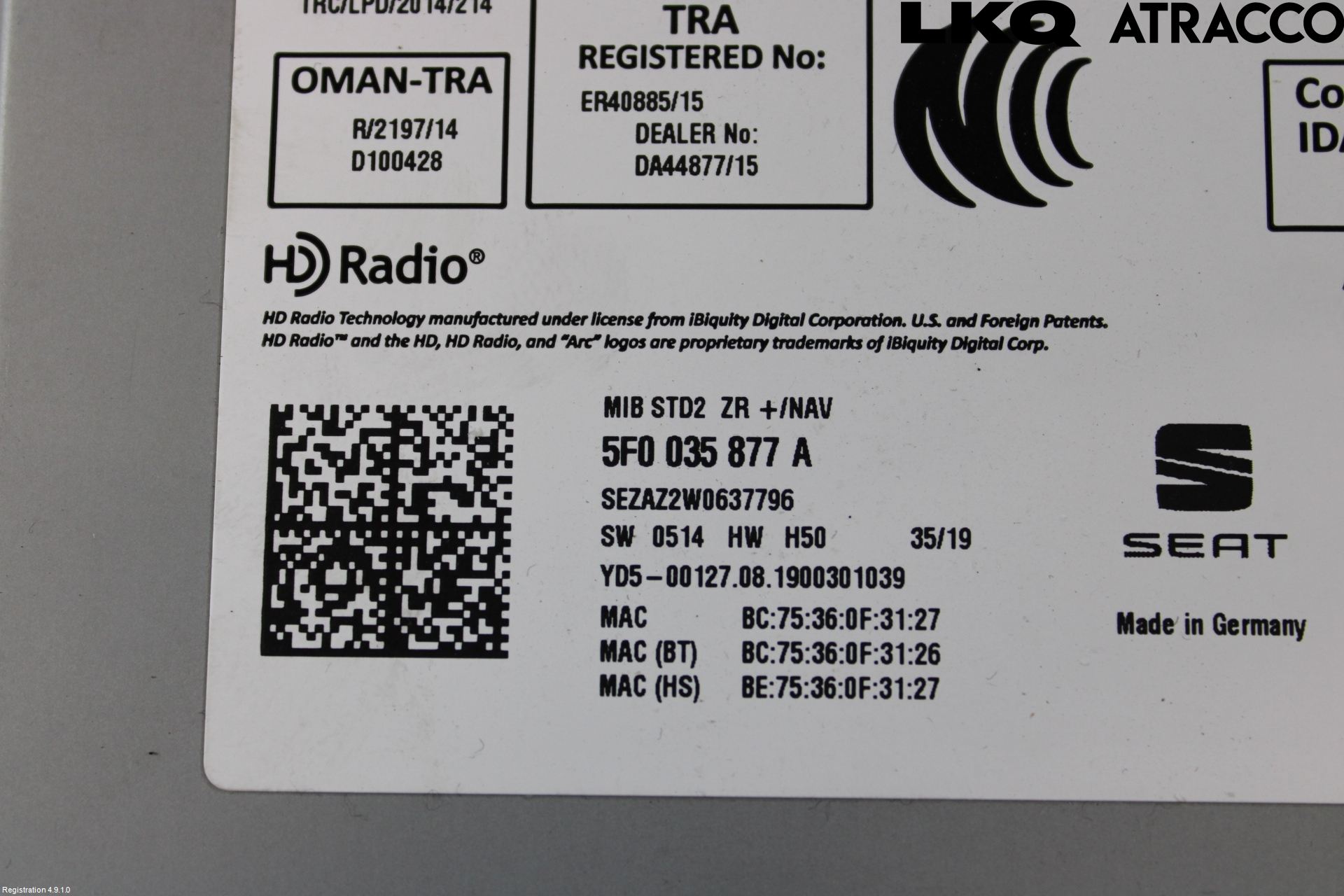 Seat ATECA 16->> Cd Radio - Multimediapanel