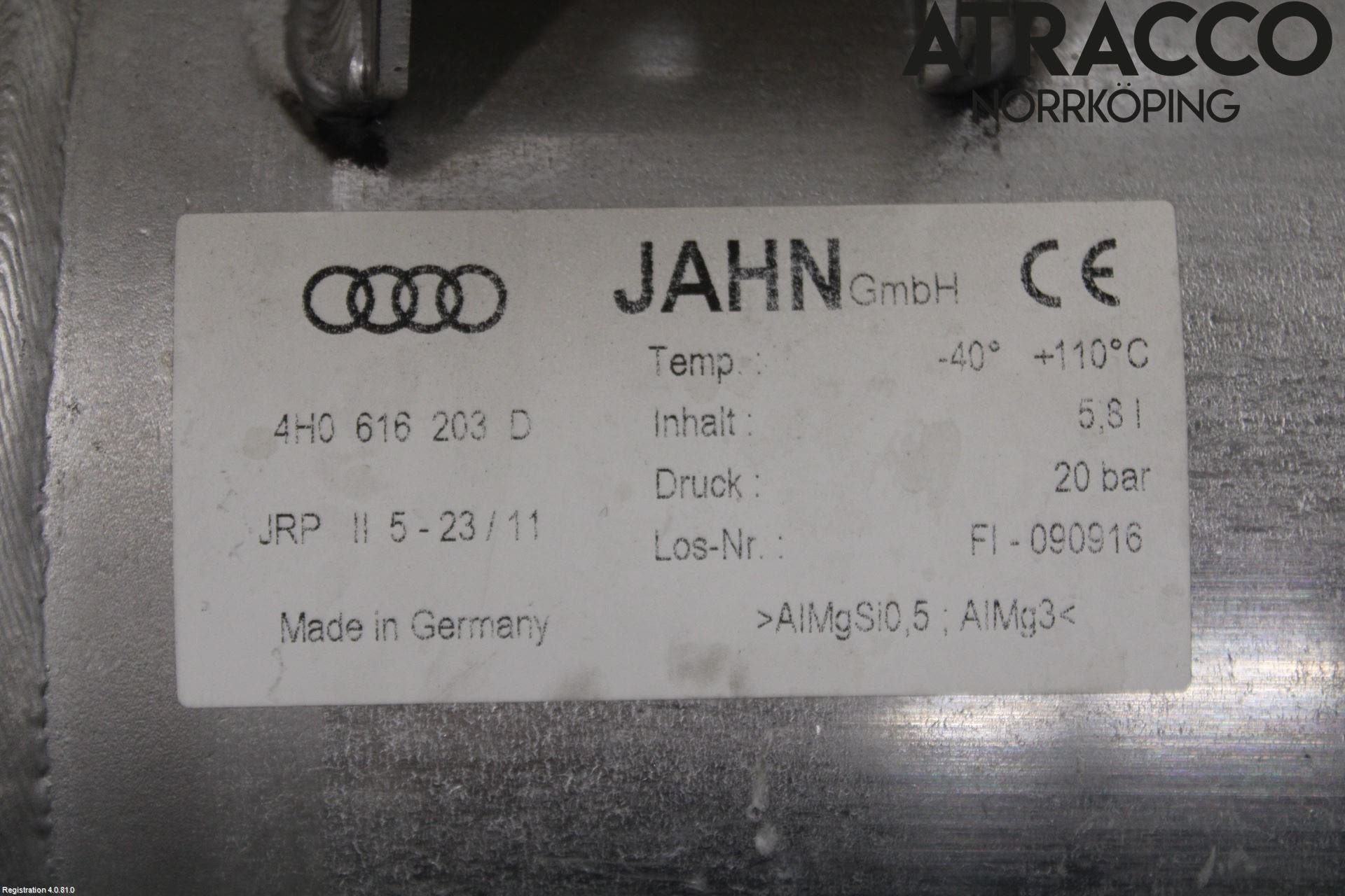 Audi A8/S8 4H 10-17 Nivå/Luftförändring Trycktank
