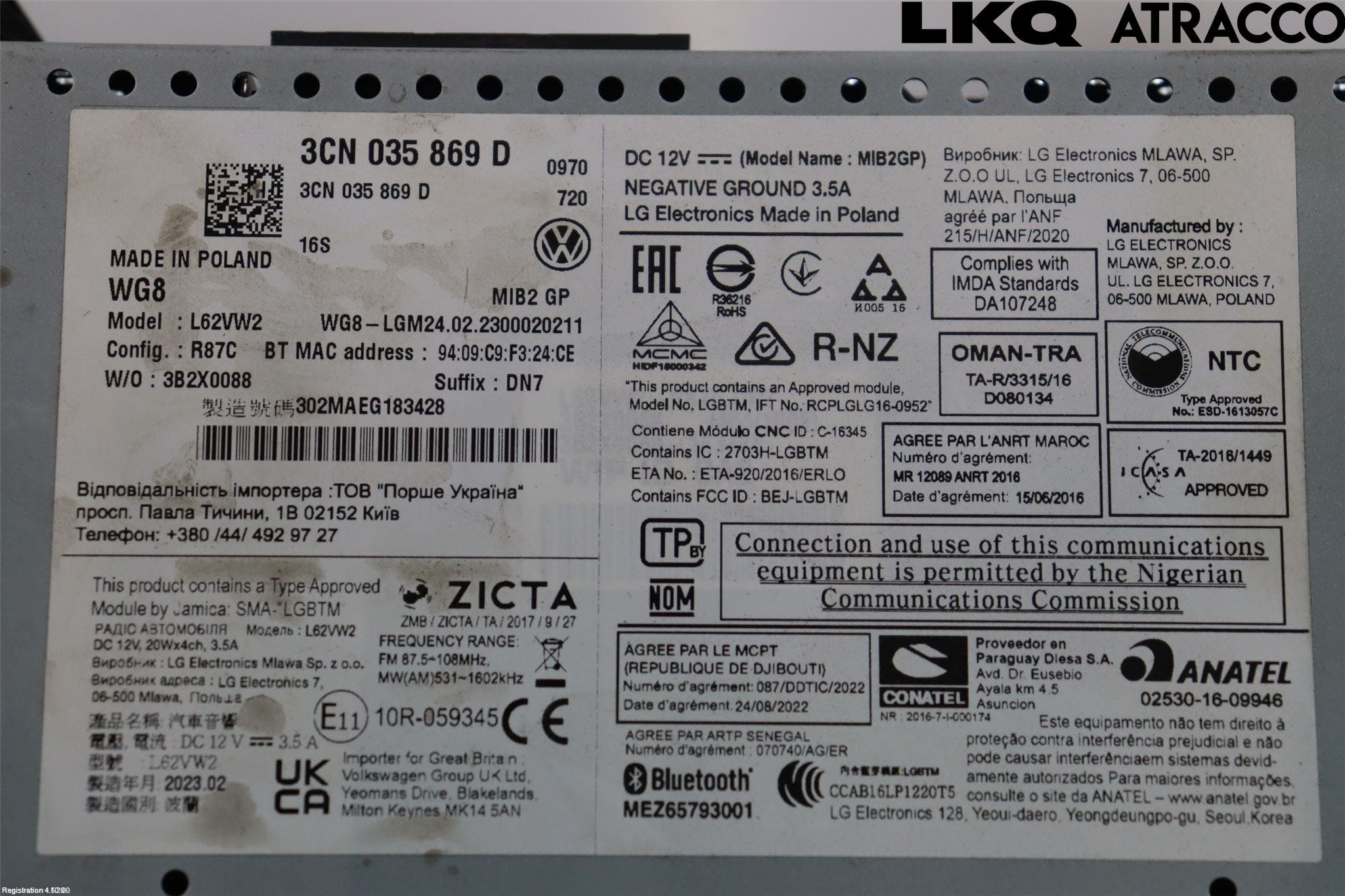 Volkswagen VW TRANSP/CARAVELLE (T6) 16-22 Cd Radio - Multimediapanel