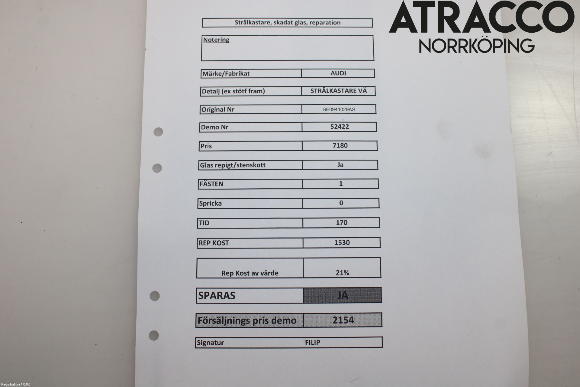Audi A4/S4 05-07 Strålkastare Vänster
