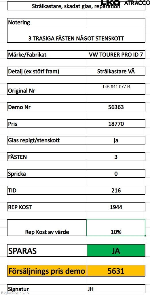 Volkswagen VW ID.7/TOURER 24- Strålkastare Vänster