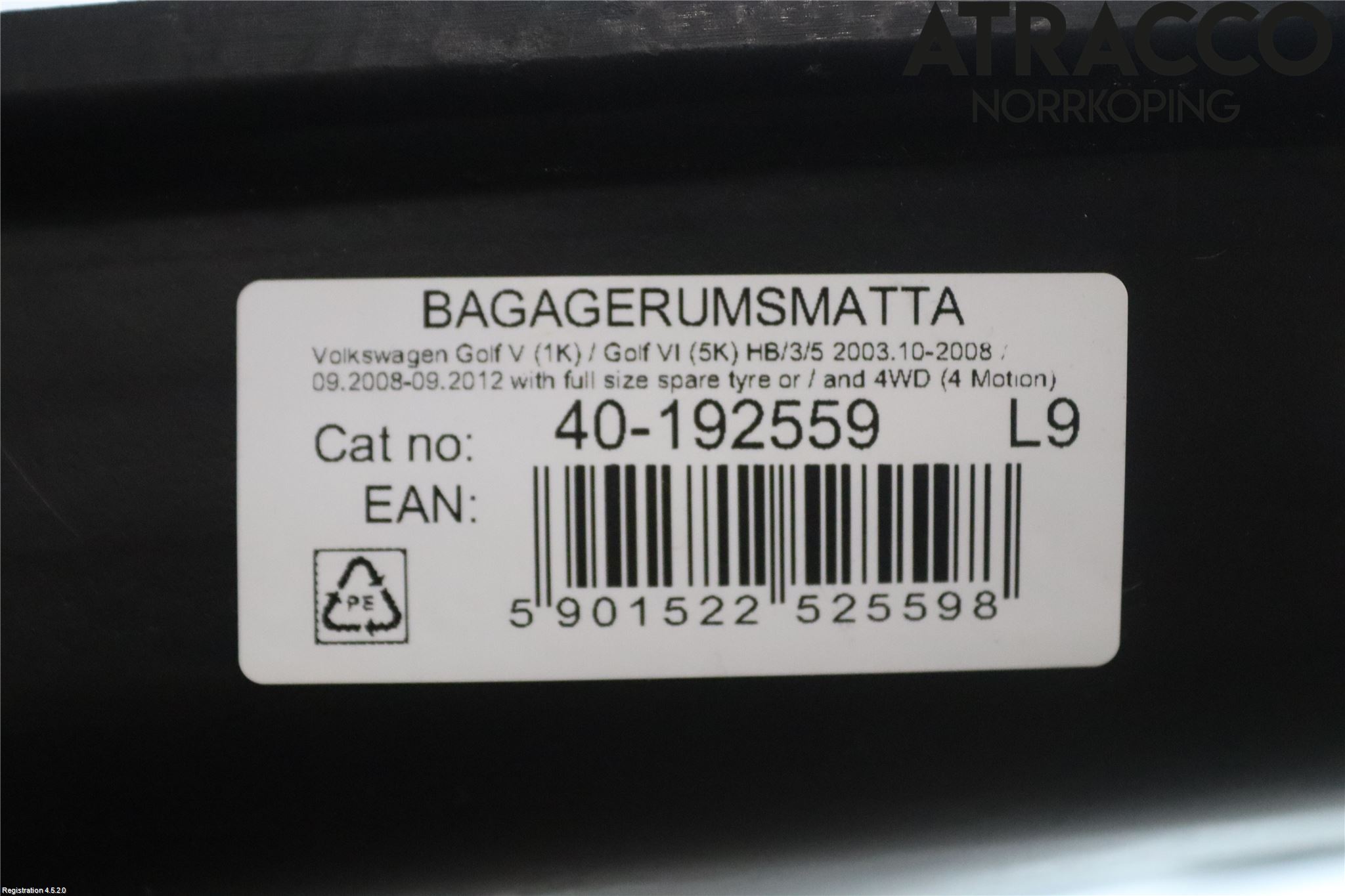 Volkswagen VW GOLF VI 09-13 Lastmatta-Skydd