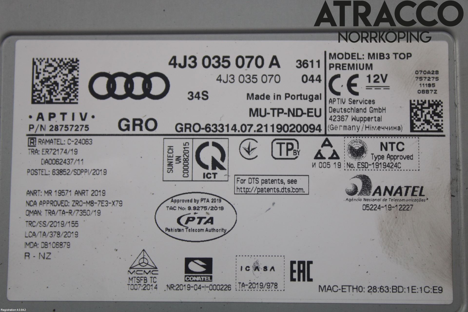 Audi E-TRON GT FW 21- Cd Radio - Multimediapanel