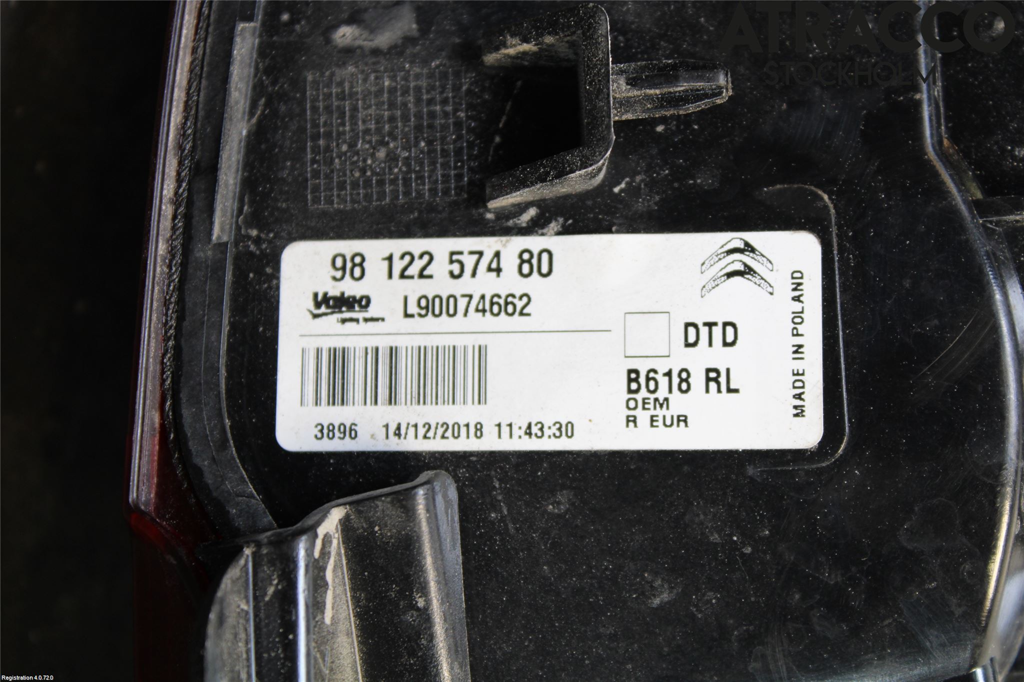 Citroen COTROEN C3 17-24 Bakljus Höger