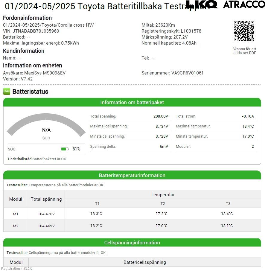 Toyota COROLLA CROSS XG10 22- Batteri Högspänning