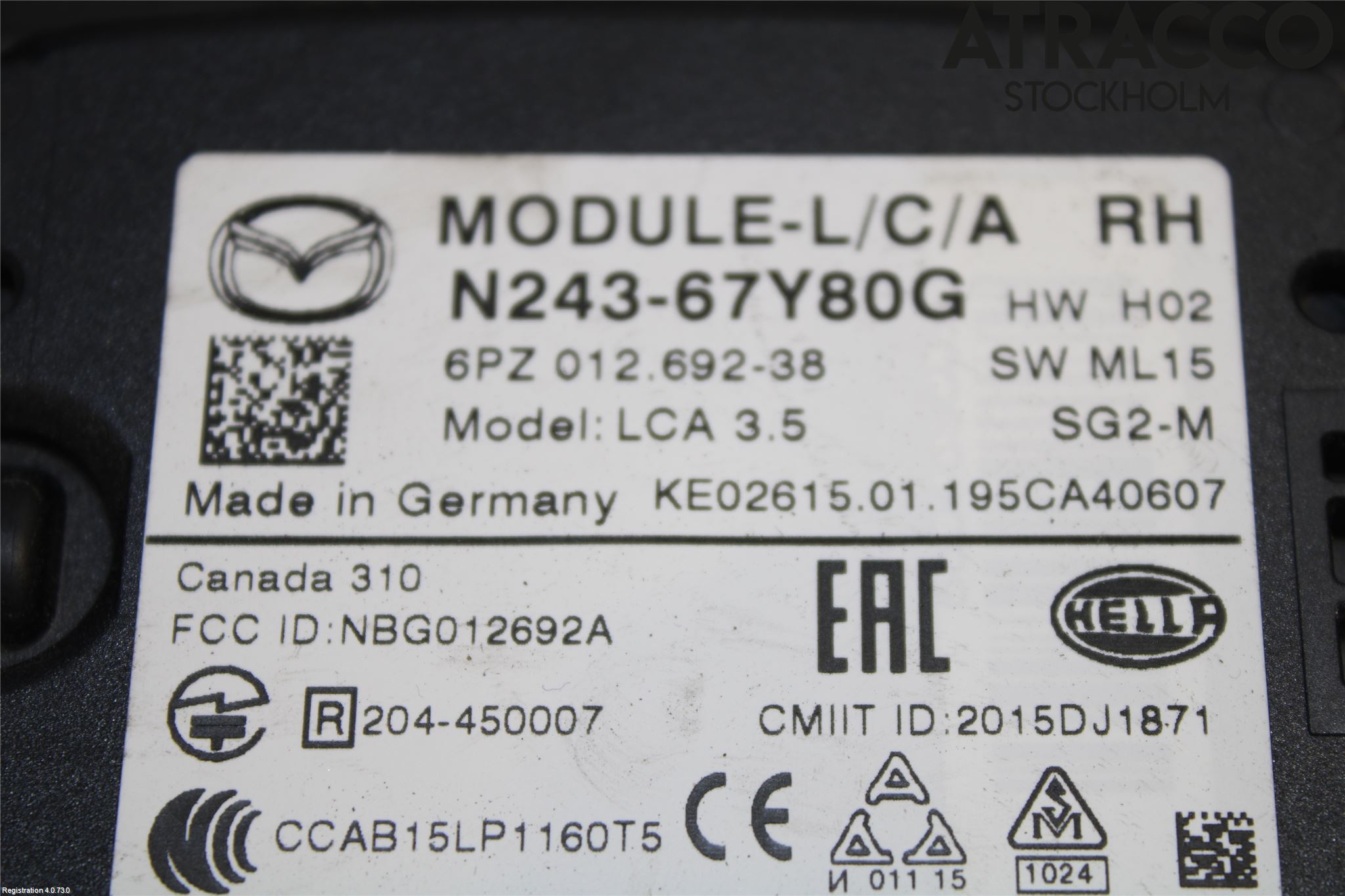 Mazda MX-5 IV (ND/ND2/ND3) MIATA 15- Sensor Aktivt Kollisionsskydd