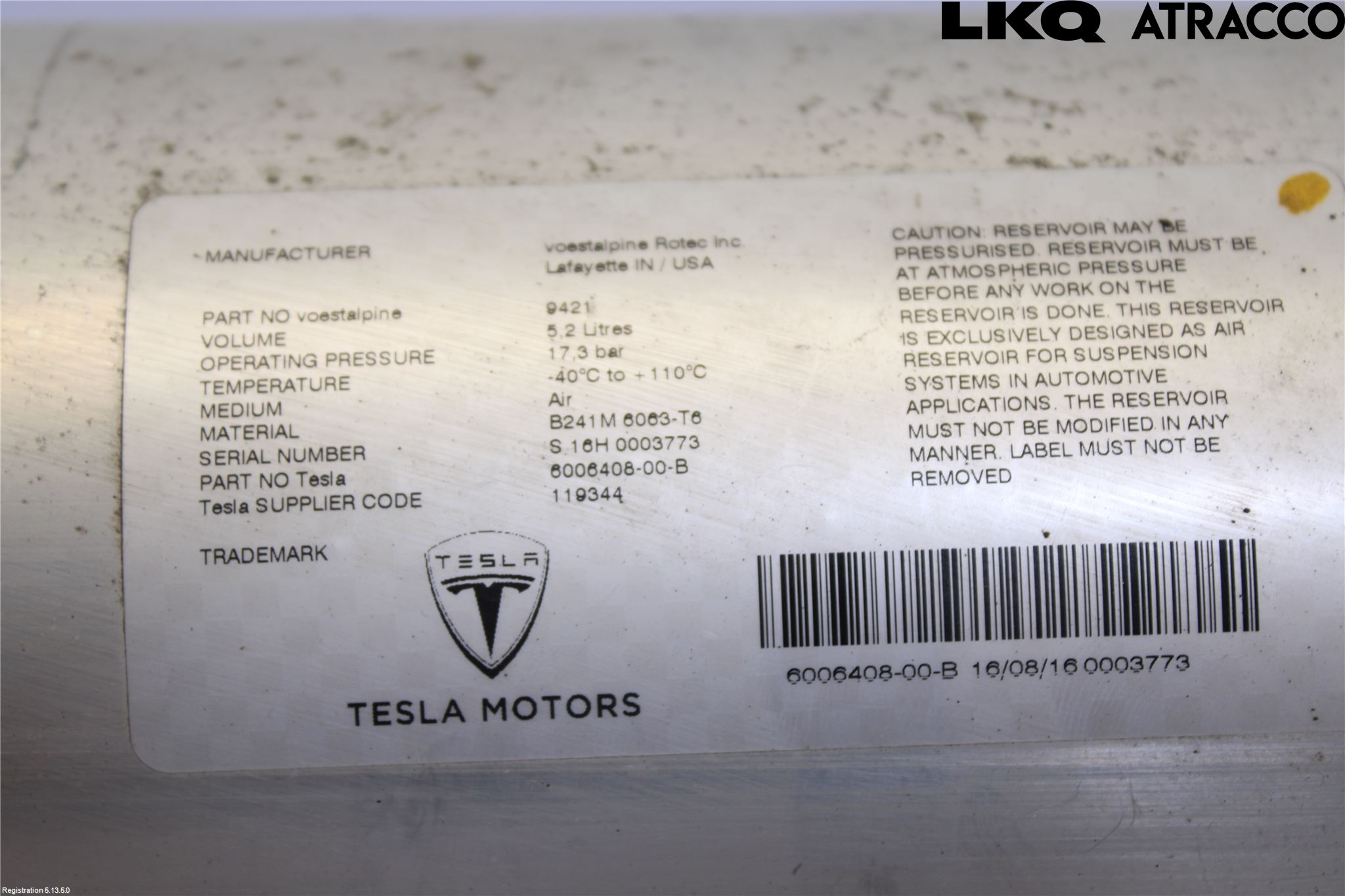 Tesla MODEL S 13- Nivå/Luftförändring Trycktank