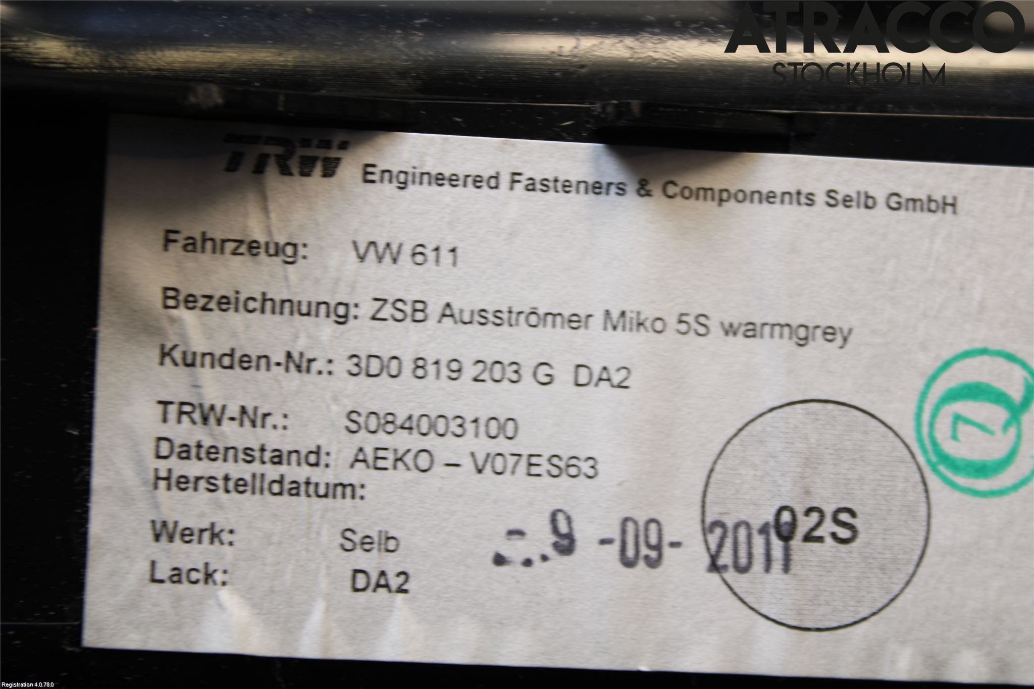 Volkswagen VW PHAETON Defrosterkanal-Munstycke