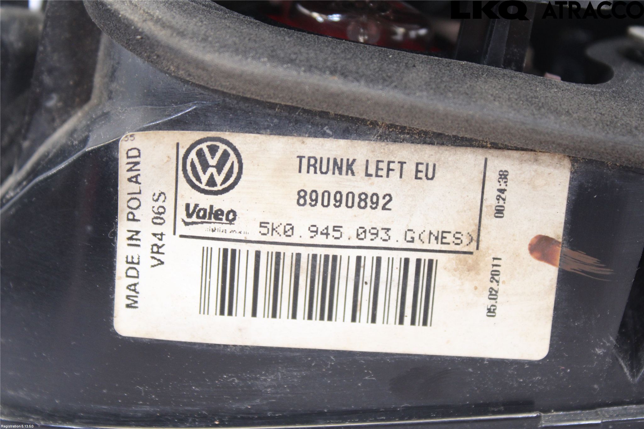Volkswagen VW GOLF VI 09-13 Bakljus Lucka Vä